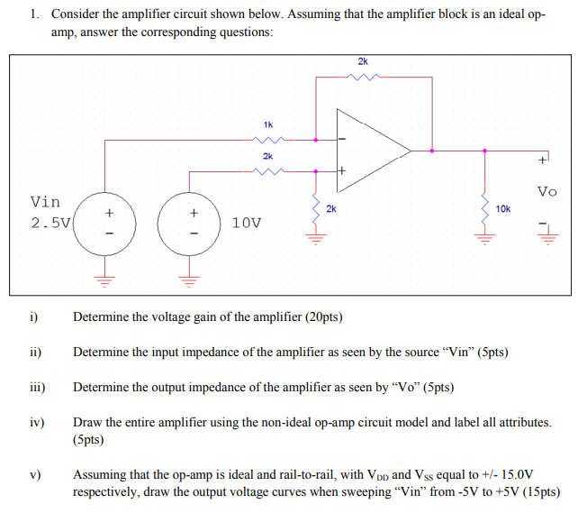 Solved 1. Consider the amplifier circuit shown below. | Chegg.com