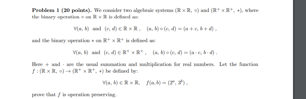 Solved Problem 1 (20 points). We consider two algebraic | Chegg.com