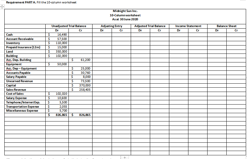 blank 10 column worksheet template