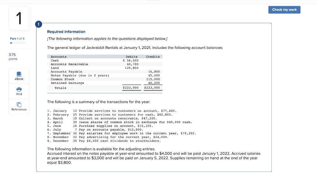 Solved Check my work 1 Required information [The following | Chegg.com