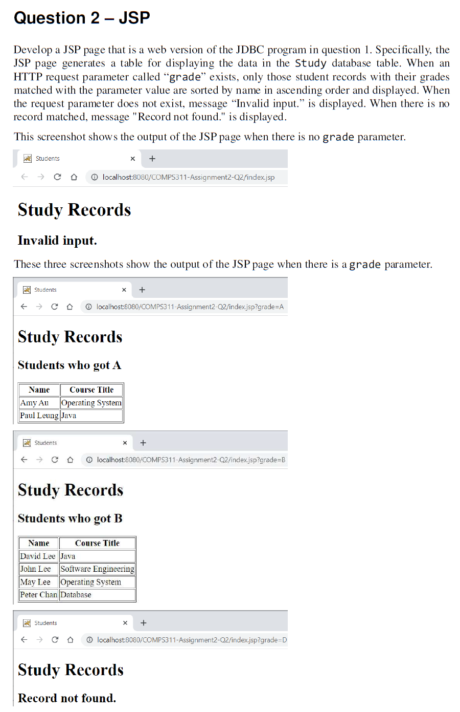 Solved Question 2 - JSP Develop a JSP page that is a web | Chegg.com