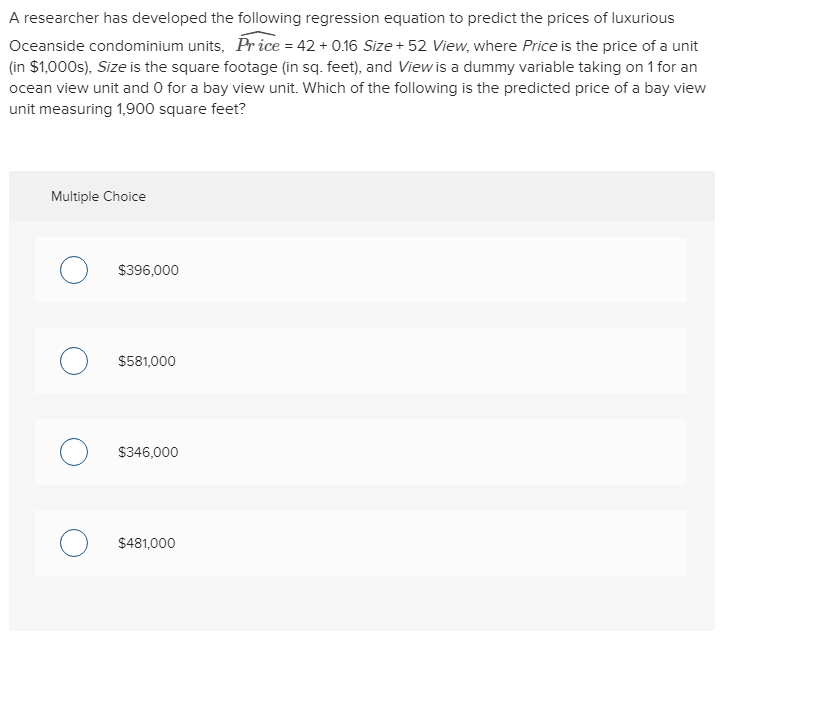 Solved A researcher has developed the following regression | Chegg.com