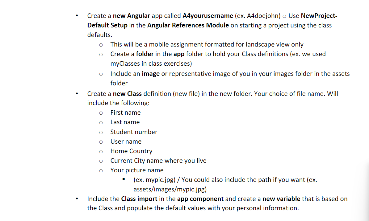 Solved - Create a new Angular app called A4yourusername (ex. | Chegg.com
