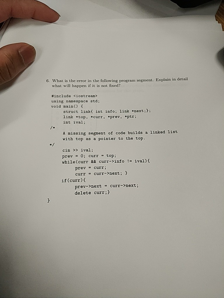 Solved 6. What is the error in the following program | Chegg.com