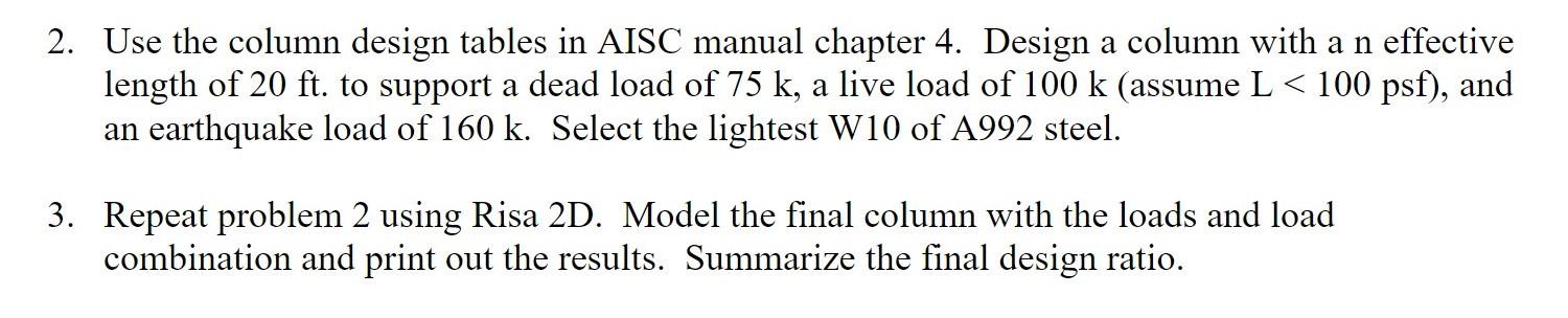 Solved 2. Use the column design tables in AISC manual | Chegg.com