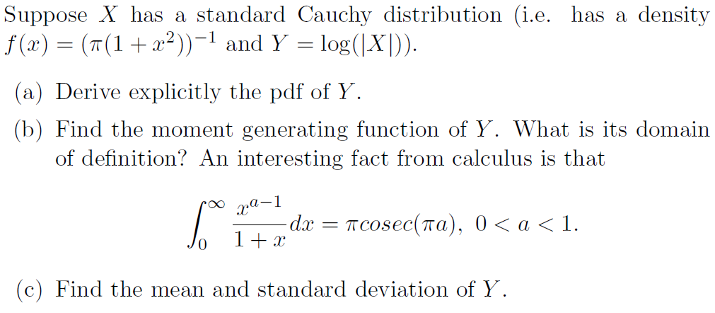 Solved Suppose X has a standard Cauchy distribution (i.e. | Chegg.com
