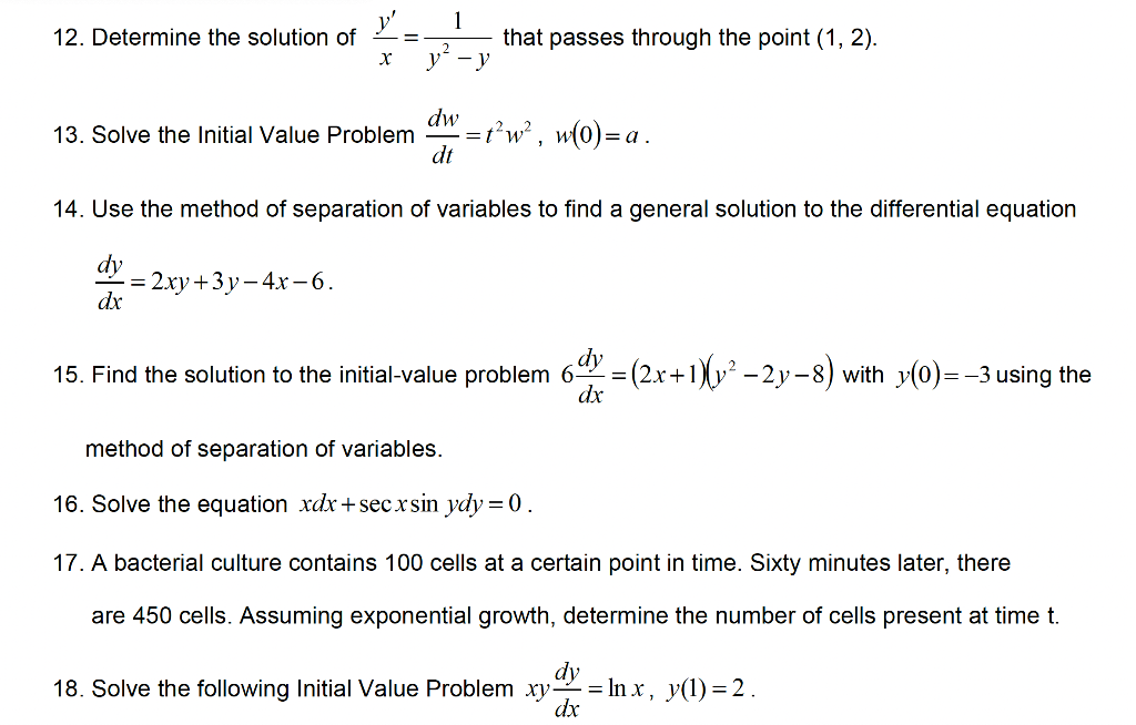 Solved 12. Determine the solution of xy′=y2−y1 that passes | Chegg.com