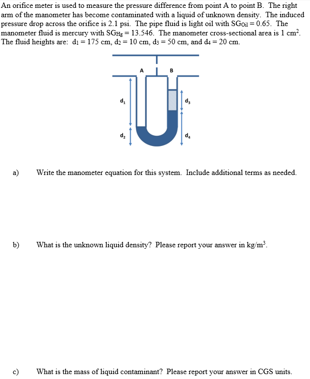 Solved An orifice meter is used to measure the pressure