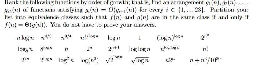 Solved Rank the following functions by order of growth; that | Chegg.com