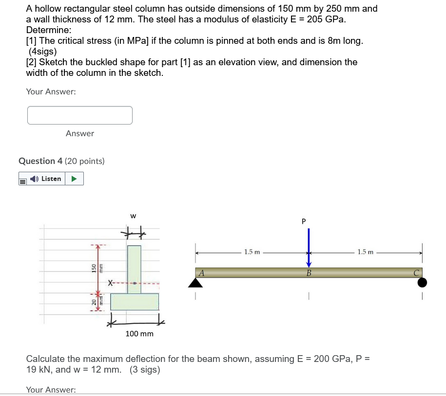 Solved A hollow rectangular steel column has outside | Chegg.com