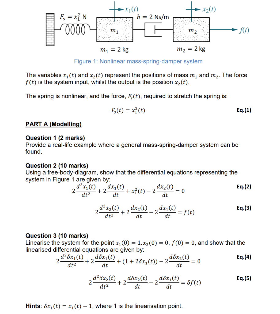 Figure 1: Nonlinear mass-spring-damper system The | Chegg.com