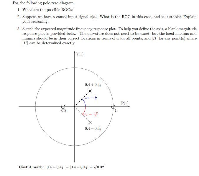 Solved For the following pole zero diagram: 1. What are the | Chegg.com