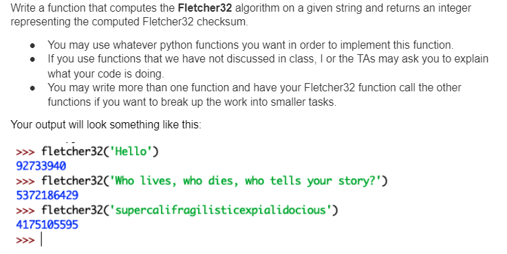 Solved Write a function that computes the Fletcher32 | Chegg.com
