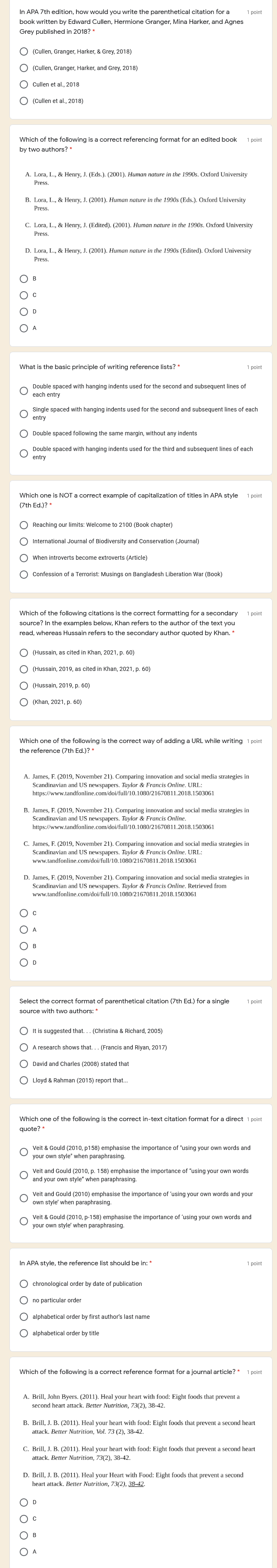 1 Point In Apa 7th Edition How Would You Write The Chegg Com