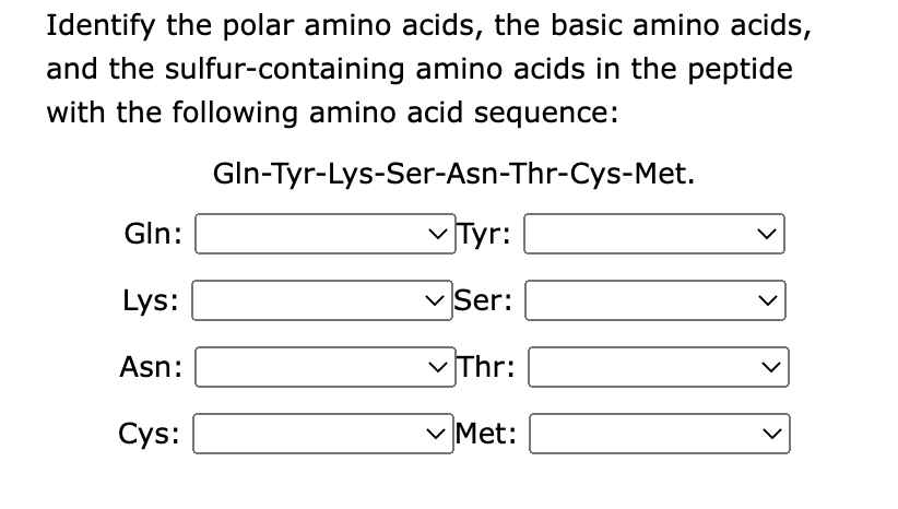 Solved Identify the polar amino acids, the basic amino | Chegg.com