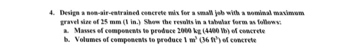 Solved 4. Design a non-air-entrained concrete mix for a | Chegg.com