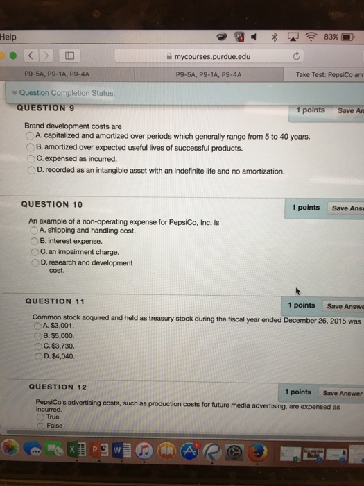 Solved Take Test PepsiCo annual re P95A, P91A, P94A