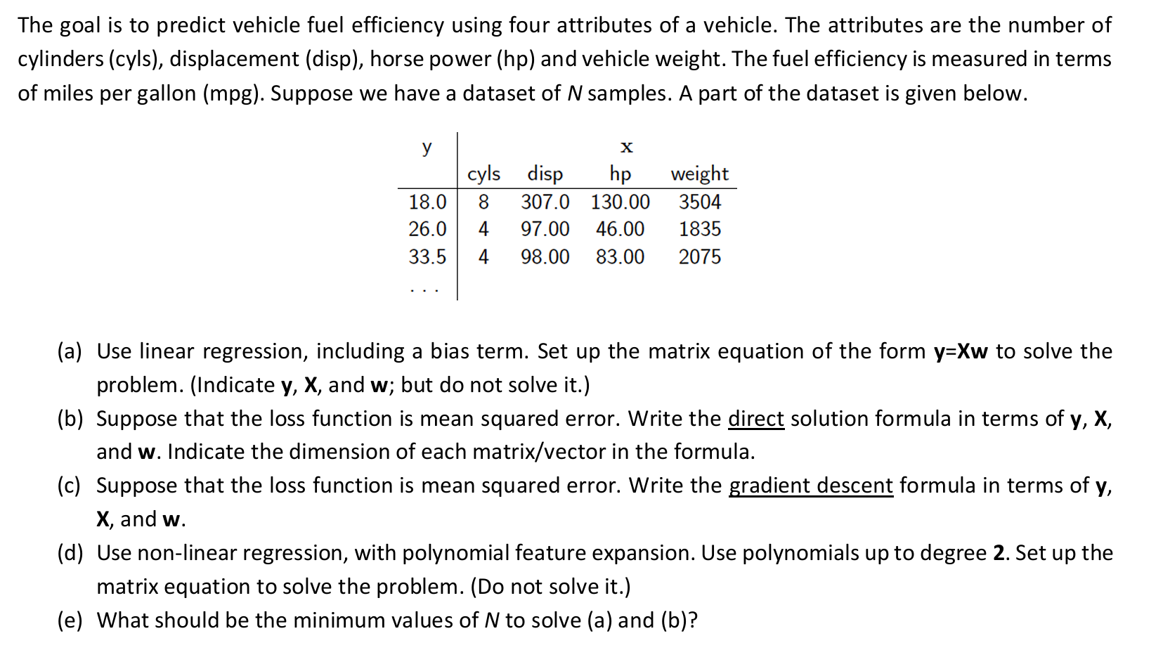 Solved The goal is to predict vehicle fuel efficiency using | Chegg.com