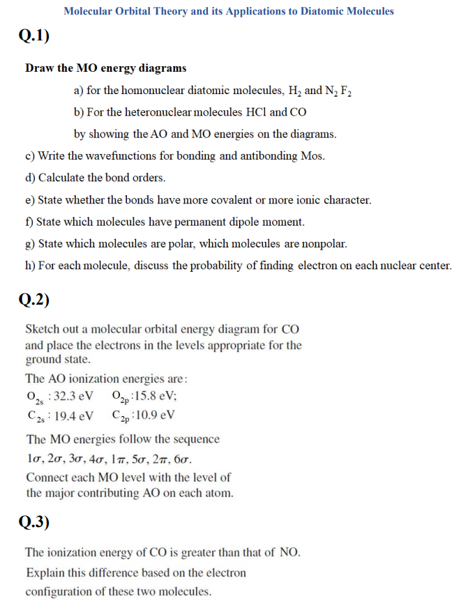 Solved Molecular Orbital Theory and its Applications to | Chegg.com