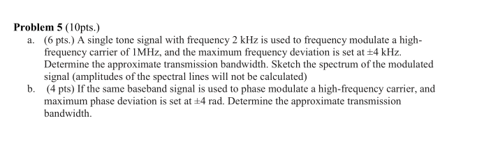 Solved Problem 5 (10pts.) a. (6 pts.) A single tone signal | Chegg.com