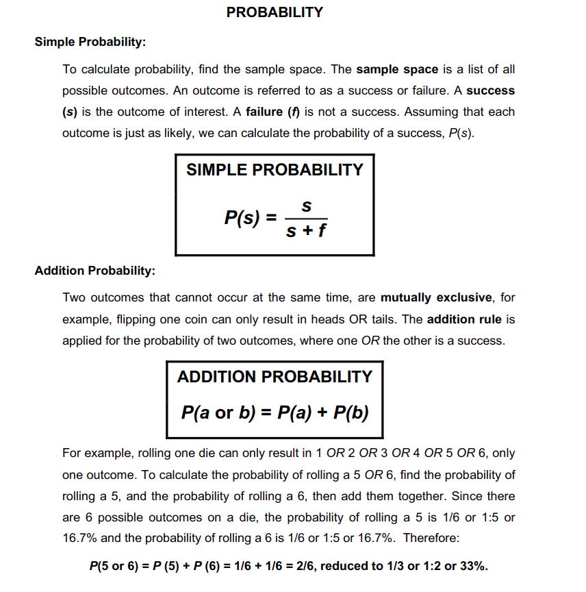 Solved PROBABILITY Simple Probability: To calculate | Chegg.com