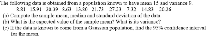 Solved The following data is obtained from a population | Chegg.com