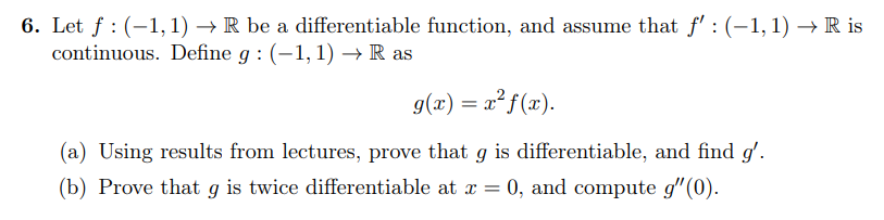 Solved 6. Let ƒ (-1, 1) → R Be A Differentiable Function, | Chegg.com