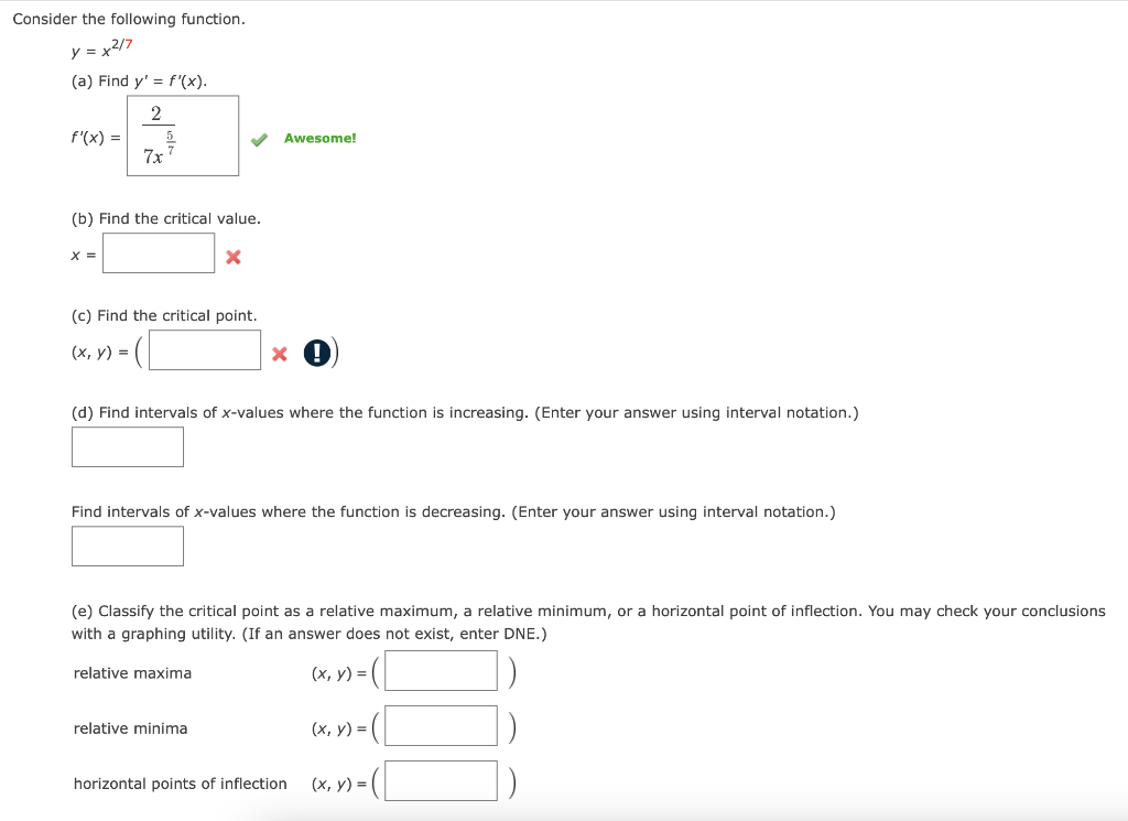 Solved Consider the following function. y=x2/7 (a) Find | Chegg.com