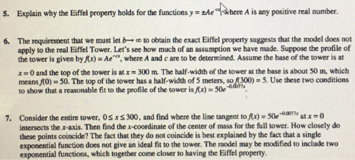 Solved 5. Explain why the Eiffel property holds for the | Chegg.com