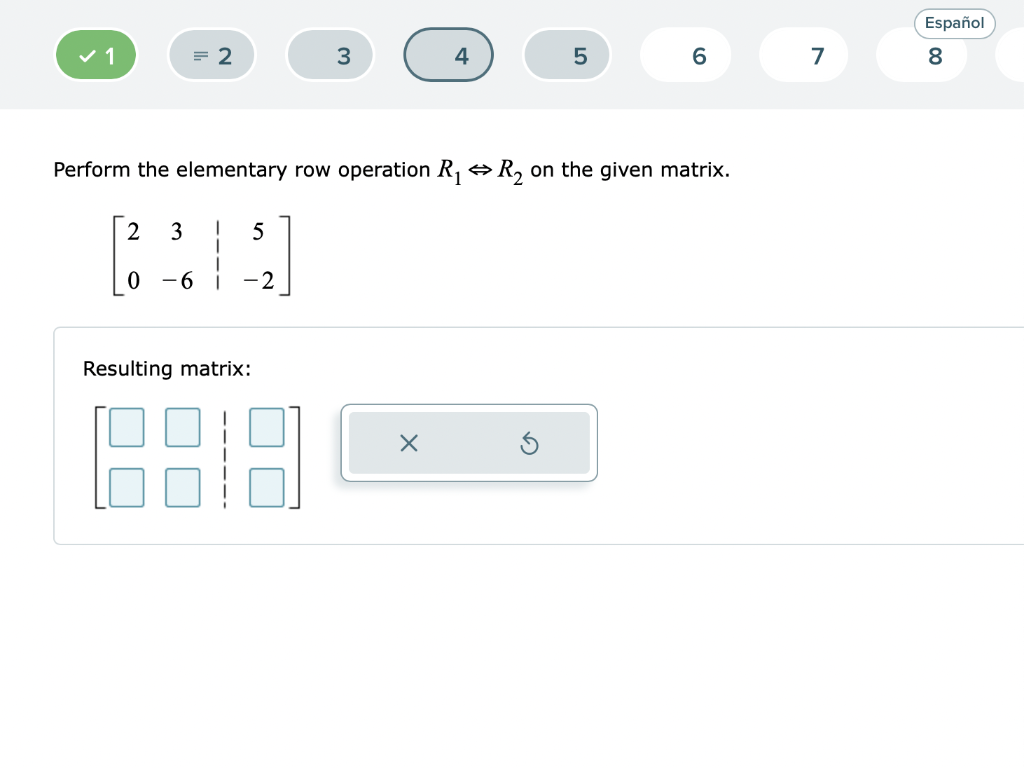 Solved Perform the elementary row operation R1⇔R2 on the | Chegg.com