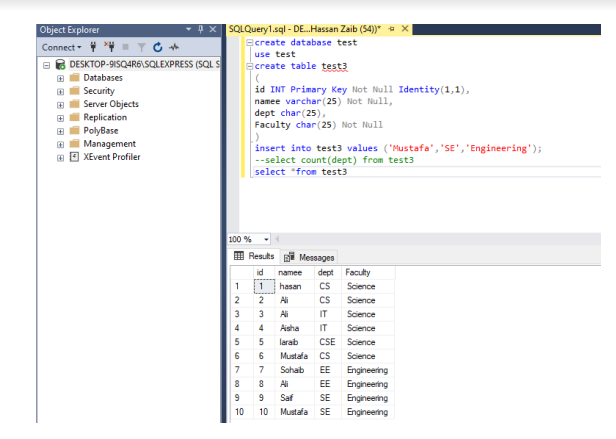 Object Explorer 4 XSQLQuery1.sql- DE... Hassan Zaib | Chegg.com