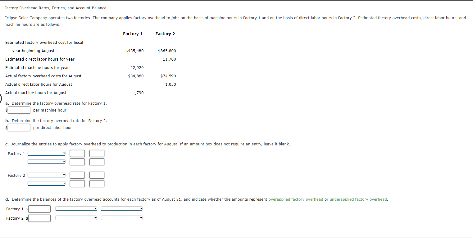 Solved Factory Overhead Rates, Entries, and Account Balance | Chegg.com