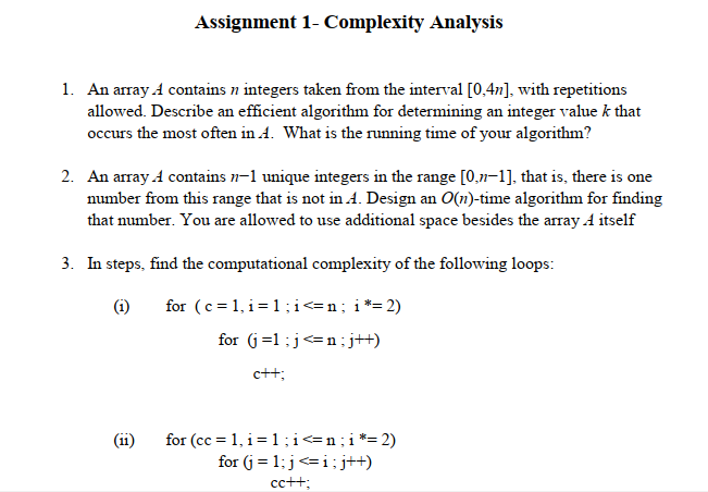 Solved Assignment 1- Complexity Analysis 1. An array A | Chegg.com