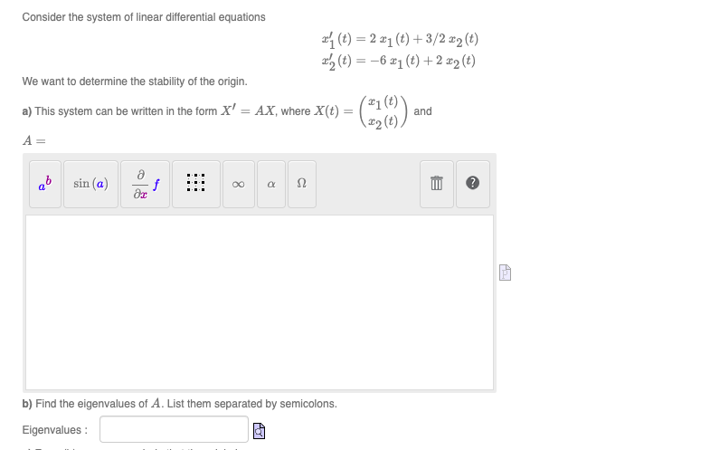 Solved Consider the system of linear differential equations | Chegg.com