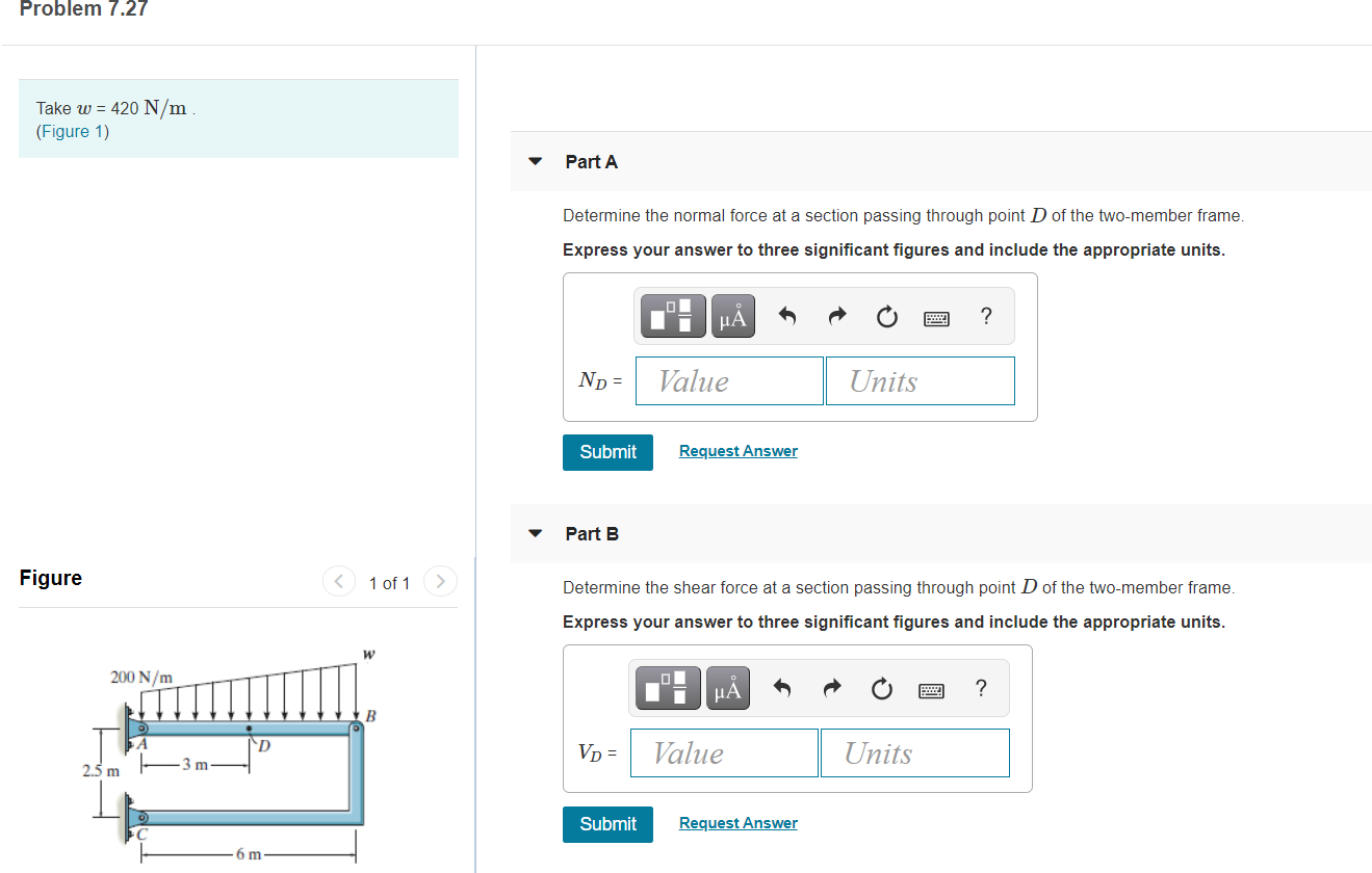 Solved Problem 7.27 Take w = 420 N/m (Figure 1) Part A | Chegg.com