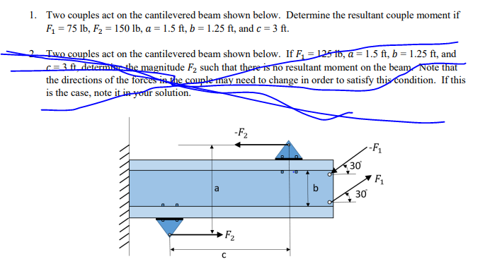 Solved 1 Two Couples Act On The Cantilevered Beam Shown