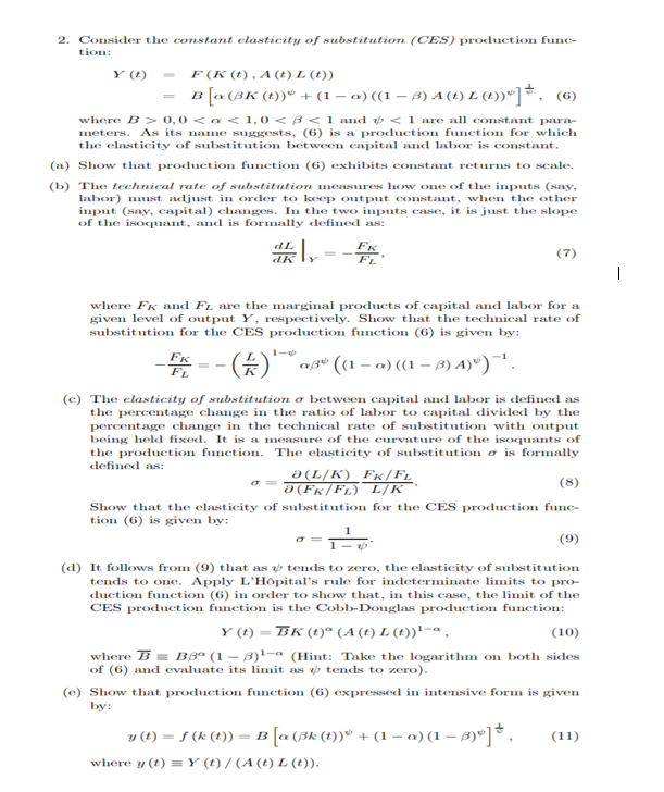 Solved 2. Consider the constant elasticity of substitution | Chegg.com