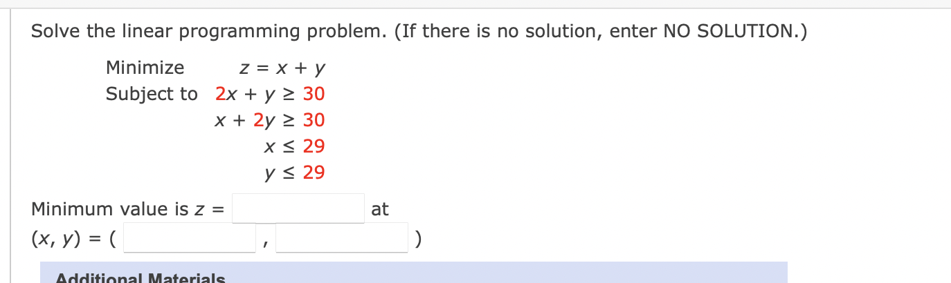 Solved Solve the linear programming problem. (If there is no | Chegg.com