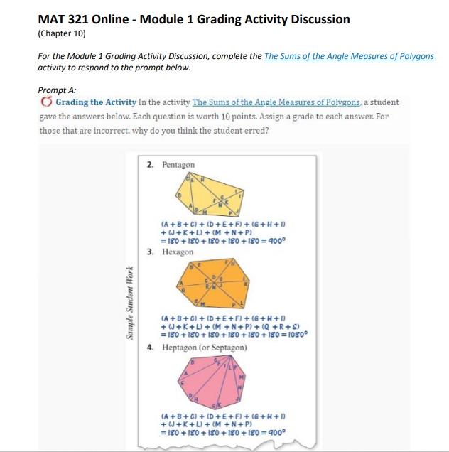 Solved (Chapter 10 ) For the Module 1 Grading Activity | Chegg.com