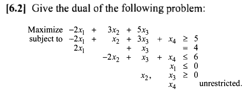 Solved Give the dual of the following problem. Do not | Chegg.com