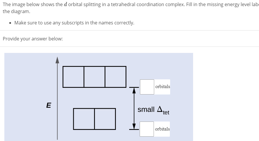 Solved The image below shows the d orbital splitting in a | Chegg.com