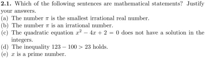 Solved 2.1. Which of the following sentences are | Chegg.com