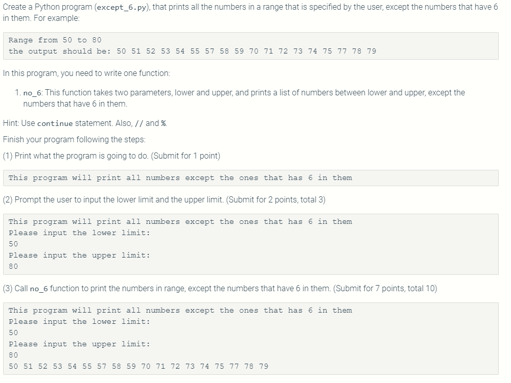 Solved Create a Python program (except_6.py), that prints | Chegg.com