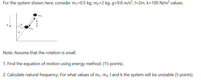 Solved For the system shown here, consider m =0.5 kg, m2=2 | Chegg.com