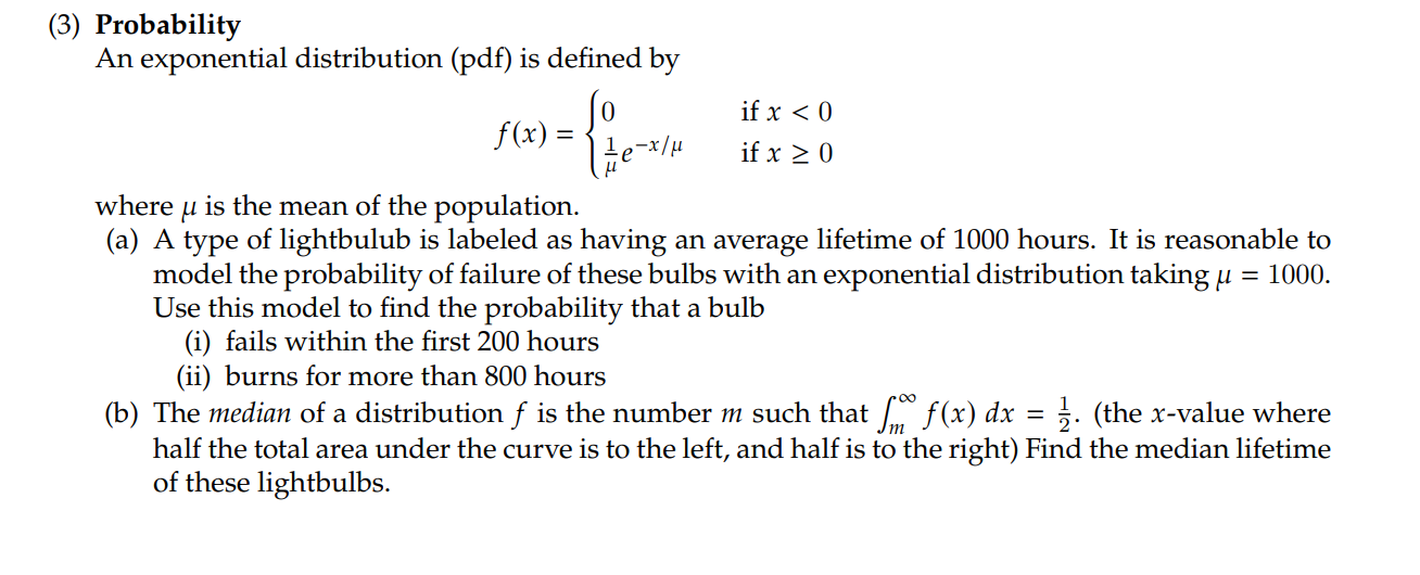 Solved (3) Probability An exponential distribution (pdf) is | Chegg.com