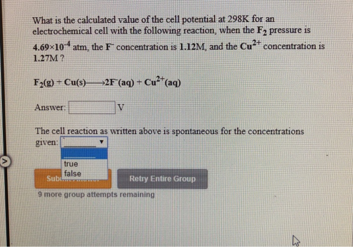 Solved What is the calculated value of the cell potential at | Chegg.com