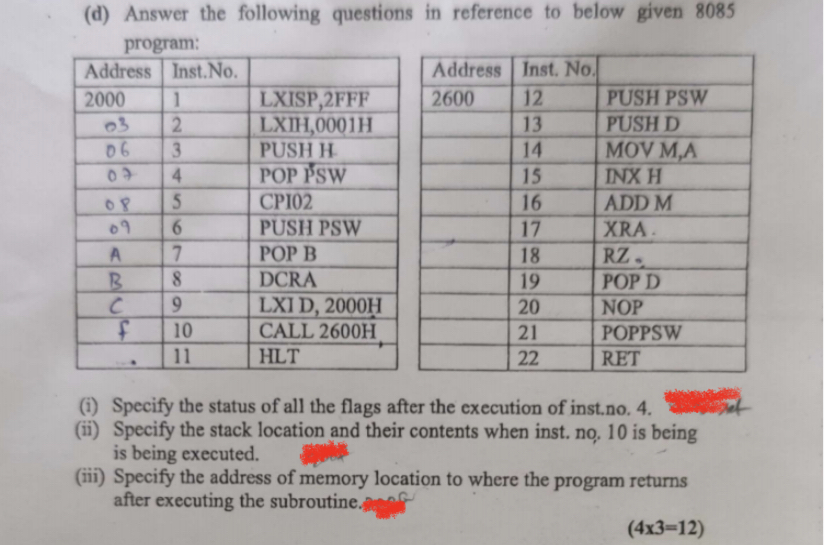 Solved (d) Answer the following questions in reference to | Chegg.com