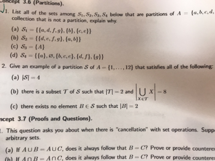 Solved Bncept 3.6 (Partitions). 1. List all of the sets | Chegg.com