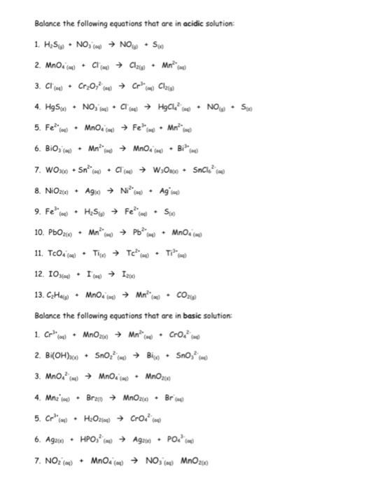 Solved Balance the following equations that are in acidic | Chegg.com