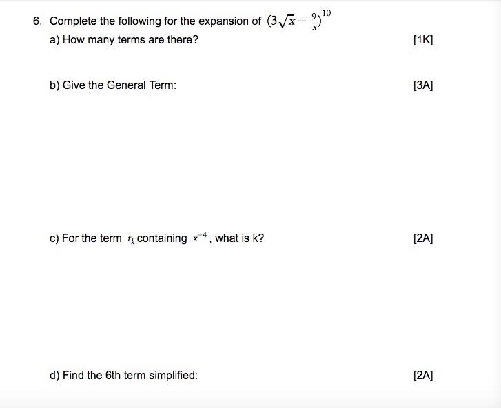 Solved 6. Complete the following for the expansion of (3/8 – | Chegg.com